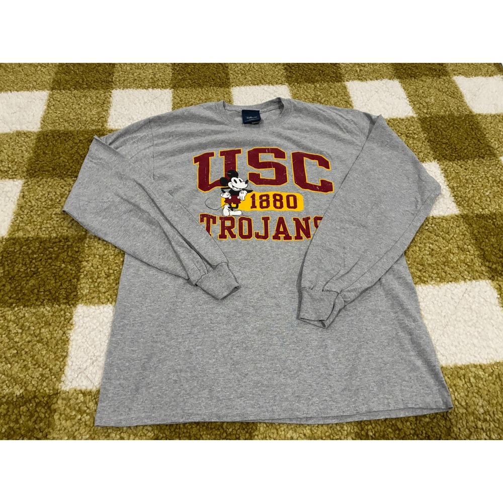 Blue 84 Disney USC Trojans Mickey Mouse Long Sleeve T-Shirt Grey‎ Mens Large